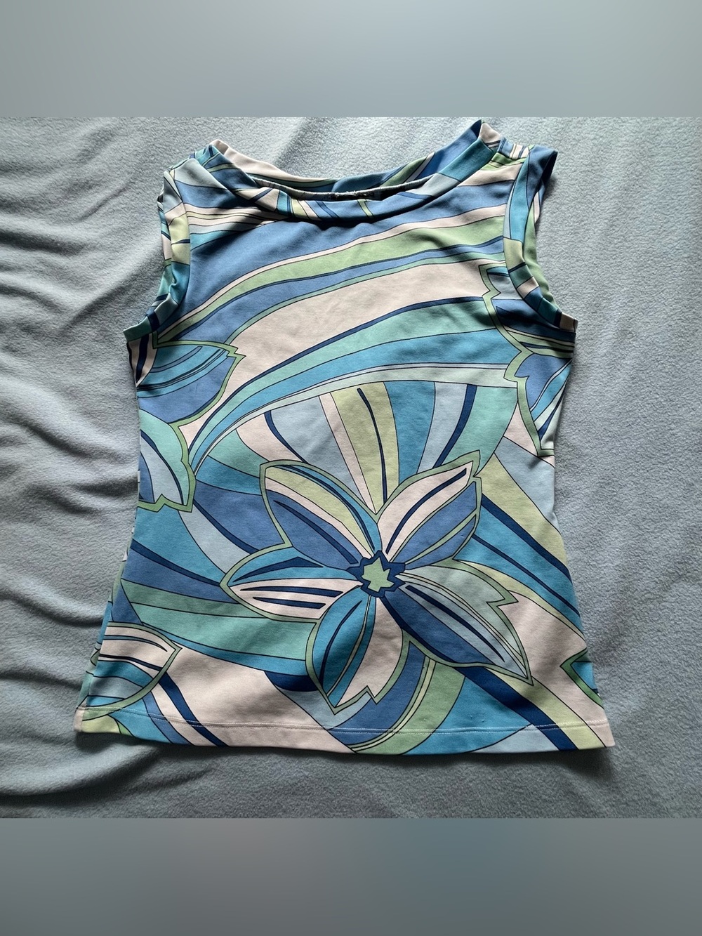 Sleeveless Blue Floral Print Women's Top Size M
